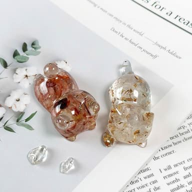 【Dawn Fashion 彤恩時尚】天然水晶 招財 開運 M號趴趴貓 // 原礦碎石 手作水晶擺件/父親節禮物