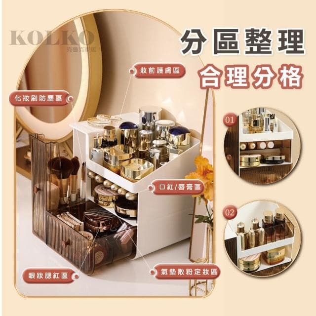 【Fien Home】斜口多層化妝品收納盒(化妝箱 彩妝收納 刷具收納 飾品收納 保養品收納)