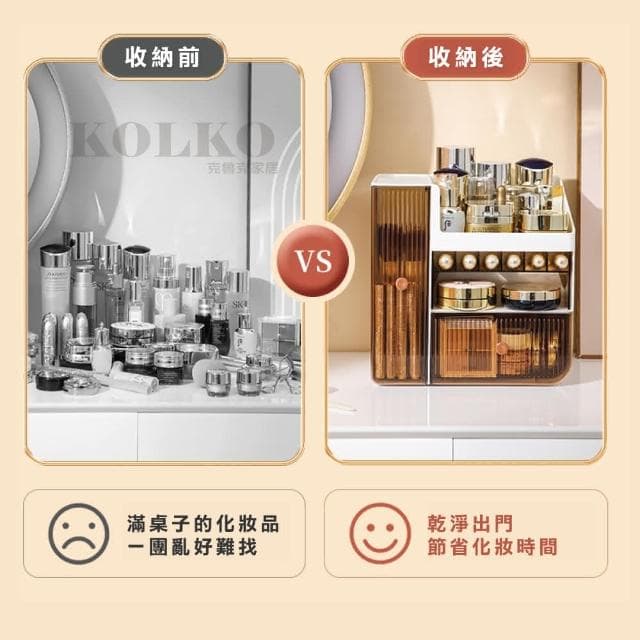 【Fien Home】斜口多層化妝品收納盒(化妝箱 彩妝收納 刷具收納 飾品收納 保養品收納)