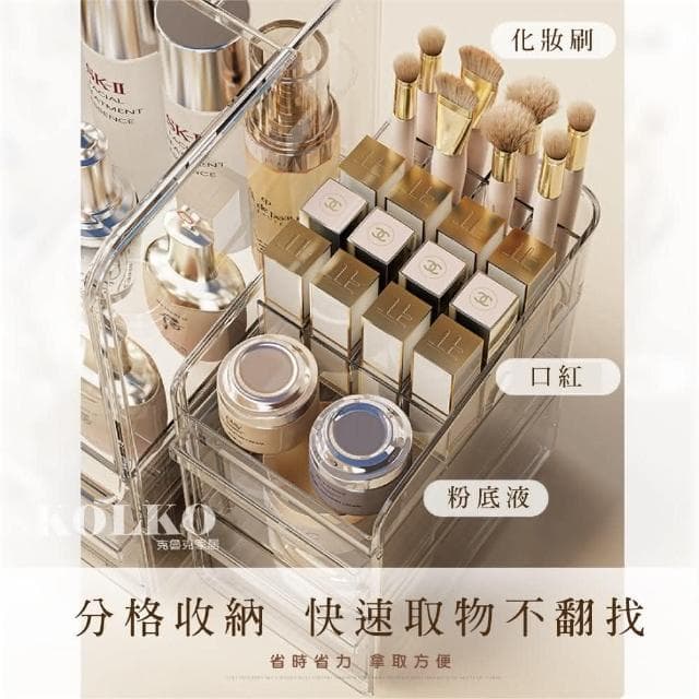 【Fien Home】方形晶透化妝品收納盒(化妝箱 彩妝收納 刷具收納 飾品收納 保養品收納 )