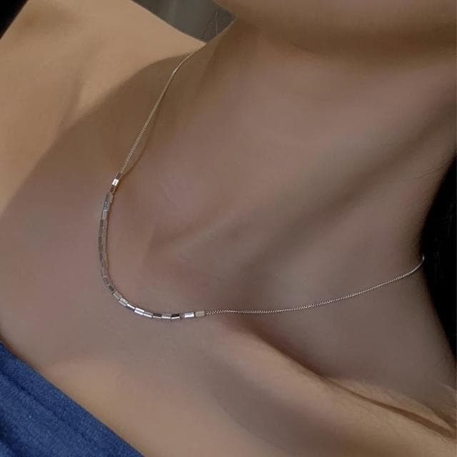 【LEESA】女生飾品/全純銀項鍊/方塊項鍊/女項鍊/韓國項鍊/名牌項鍊/設計高級感/輕奢項鍊/學生生日禮物