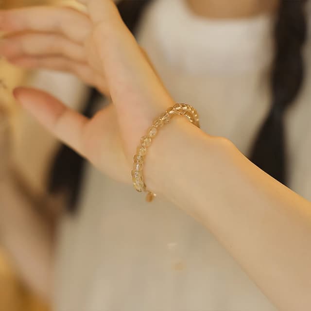 【LEESA】水晶手環\水黃水晶手鍊\圓珠手鍊\14k包金\黃水晶手珠\閨蜜手串\送閨蜜禮物\百搭手鍊\招財手鍊
