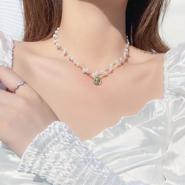 【LEESA】珍珠項鍊\金幣項鍊\小香項鍊\韓國項鍊\項鍊女\純銀項鍊\珍珠頸鏈\小眾項鍊\法式項鍊\生日禮物