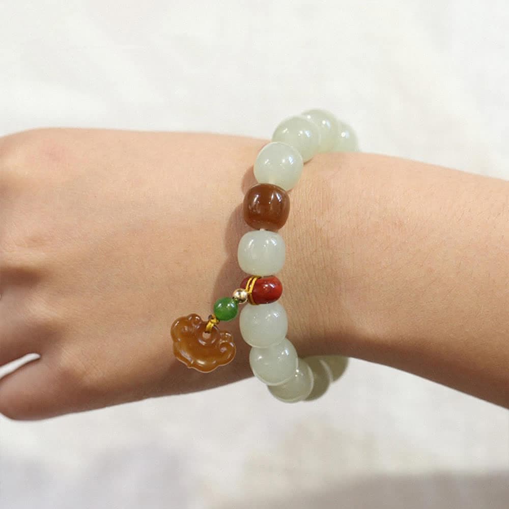 【LEESA】和田玉手鍊\串珠手環\蘋果珠桶珠\平安手鍊\避邪手鍊\粗手環\玉手鍊\送長輩\送女生\生日禮物