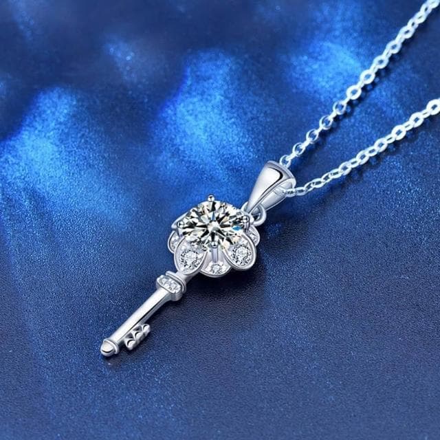 【LEESA】鎖骨項鍊\鑰匙項鍊\小花項鍊\莫桑石項鍊\高級飾品\情侶禮物\氣質項鍊\閨蜜項鍊\韓國項鍊