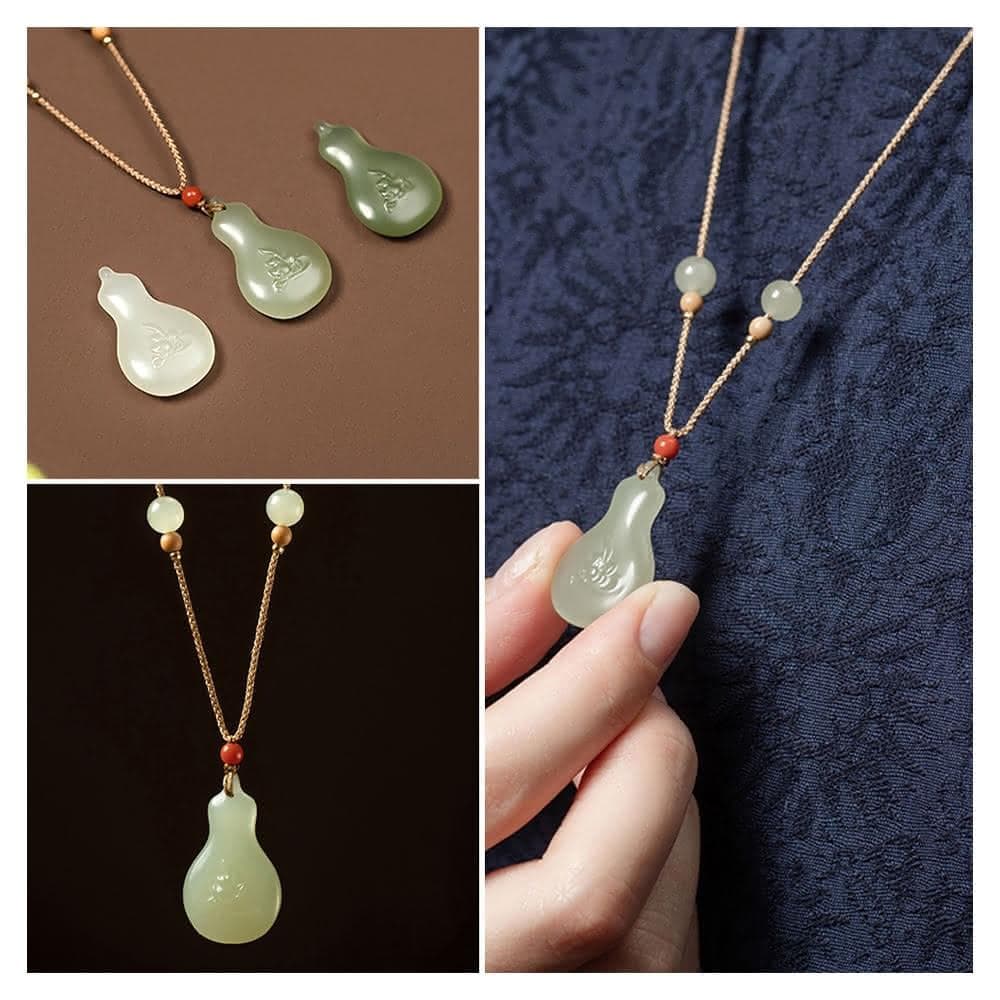 【LEESA】和田玉葫蘆項鍊\小掛件\手工項鍊\編織項鍊\編繩項鍊\禮物\招財納福\送長輩\項鍊\玉項鍊\保平安