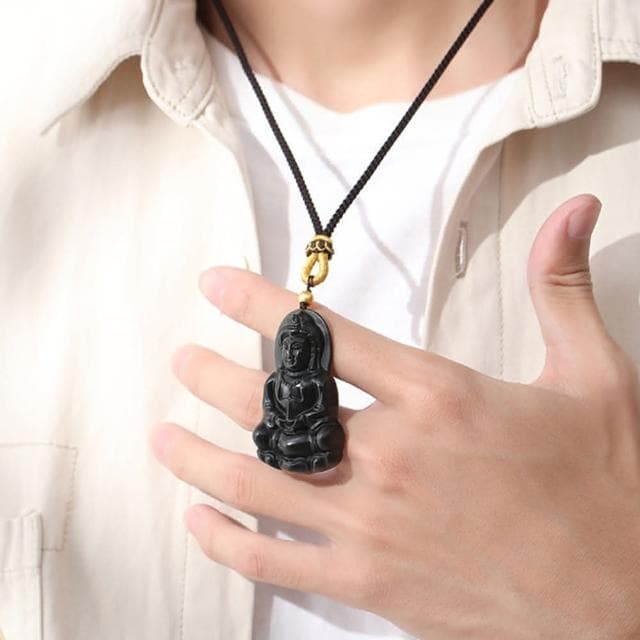 【LEESA】觀音項鍊\和田玉塔青\觀音吊墜\項鍊\佛牌項鍊\和田玉項鍊\編繩項鍊\送禮\吊墜項鍊\999足金