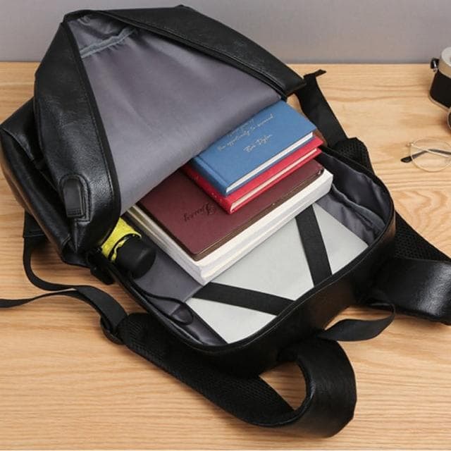【LEESA】簡約後背包\電腦包\編織包\大學生後背包\大容量\書包\旅行包\軟皮包包\情侶禮物\黑色包包\韓國包包