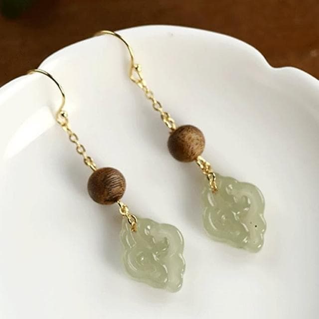 【LEESA】沉香耳環\和田玉耳環\中國風\耳環\耳鉤\玉耳環\吊墜耳環\氣質款\驅邪納福\百搭飾品\手工耳環\新中式