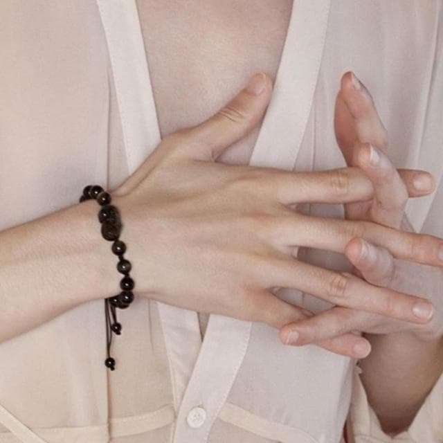 【LEESA】招財納福\招桃花\手工編織\手鍊\手環\水晶手鍊\草莓晶\黑曜石\銀耀石串珠\貔貅\情侶手鍊\飾品\情人節禮物\