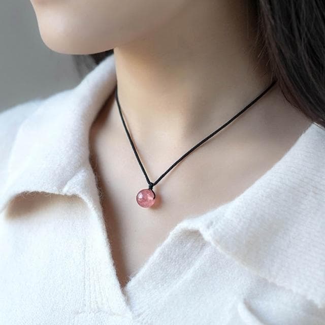 【LEESA】鎖骨鍊\黑瑪瑙\草莓晶\紅瑪瑙\金曜石\招桃花\保平安\避邪項鍊\招財項鍊\情侶項鍊\黑繩項鍊\吊墜項鍊