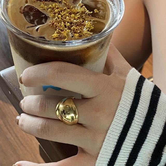 【LEESA】戒指\銅戒指\交換禮物\情侶戒指\黃銅\開口戒指\氣質\簡約\小眾\真金\電鍍\凸面不規則\設計感\ins風\