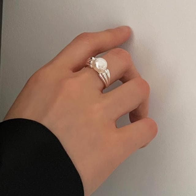 【LEESA】銀飾\情人節禮物\生日禮物\戒指女\925\純銀戒指\簡約ins風\珍珠戒指\銀戒指\情侶戒指\可調式\開口戒指\