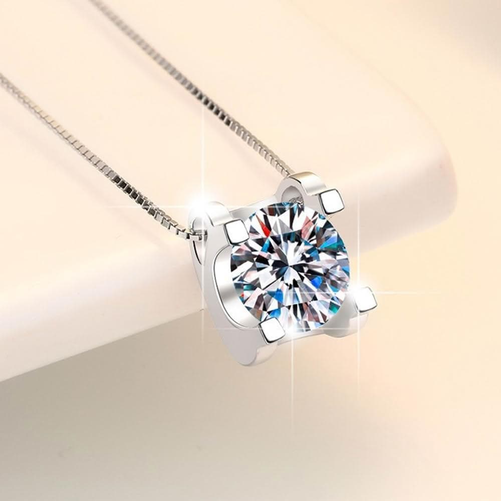 【LEESA】純銀項鍊\飾品\s925銀\一克拉\吊墜\女生項鍊\項鍊女\生日禮物\高級感\項鍊\鋯石項鍊\莫桑石\銀飾\鋯石
