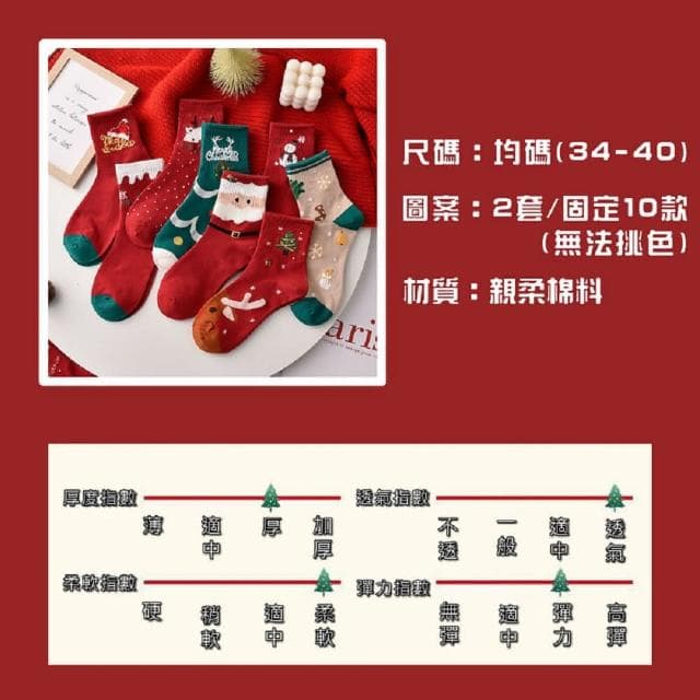 桑桑選品 純棉聖誕襪 中筒襪-5入組 保暖襪 聖誕老人襪 聖誕禮物交換禮物 聖誕節禮物 禮物