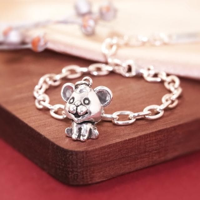 【ART64】純銀兒童手鍊/寶寶手鍊 彌月禮/生日禮物推薦 鼠報吉祥 鼠寶寶造型 寬版