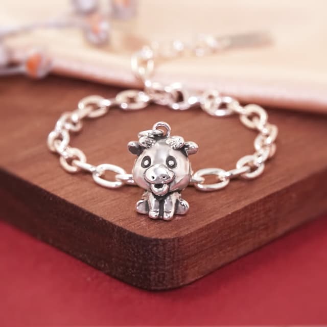 【ART64】純銀兒童手鍊/寶寶手鍊 彌月禮/生日禮物推薦 鴻運當牛 牛寶寶造型 寬版