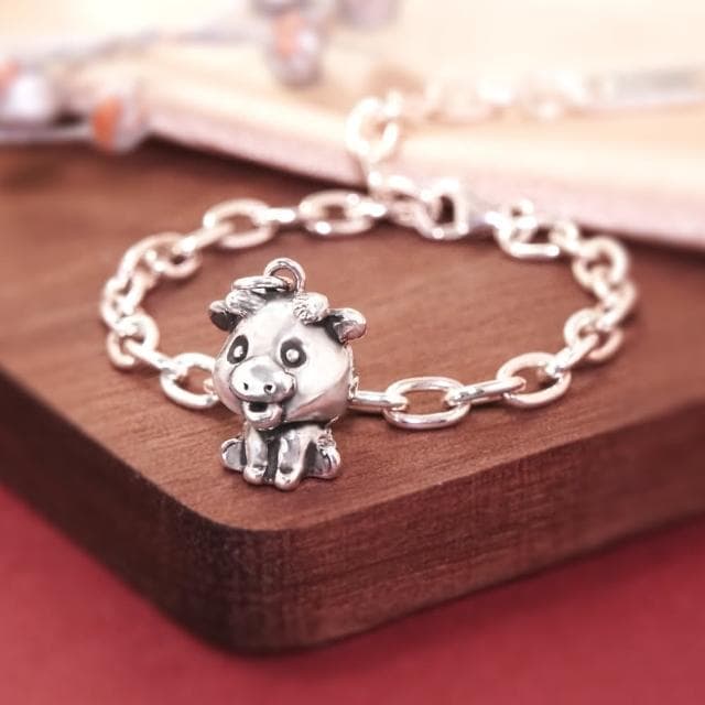 【ART64】純銀兒童手鍊/寶寶手鍊 彌月禮/生日禮物推薦 鴻運當牛 牛寶寶造型 寬版