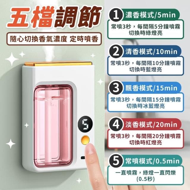 【小麥購物】智能香薰機 五檔定時 數顯香薰機 自動噴香機 噴香機 香薰機 擴香機 香氛機 薰香機 精油噴霧器 擴香儀 廁所 香氛