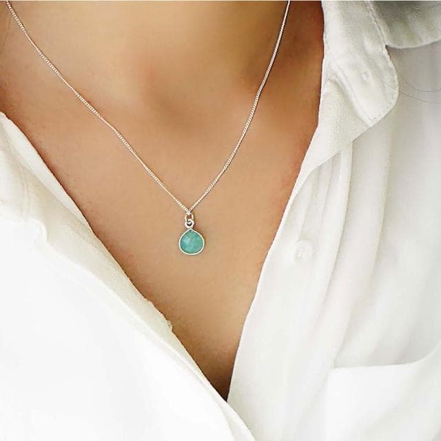 【BLUMA】純粹天河石原礦純銀項鍊 天然石水晶水滴墜子 生日情人節禮物 飾品禮盒 聖誕禮物