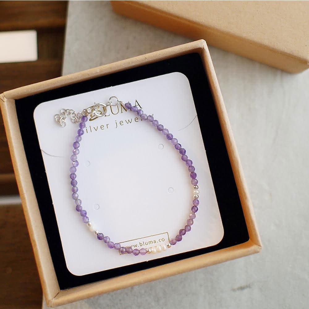 【BLUMA】學業智慧水晶 紫水晶圓舞曲純銀手鍊(生日禮物 串珠手鏈 925銀飾 招財貴人 手串)