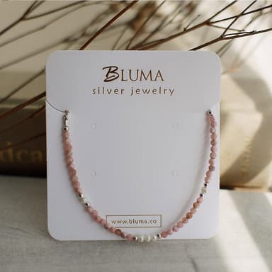 【BLUMA】玫瑰石珍珠純銀項鍊(生日情人節禮物 天然石水晶串珠頸鏈 招桃花飾品 飾品禮盒)