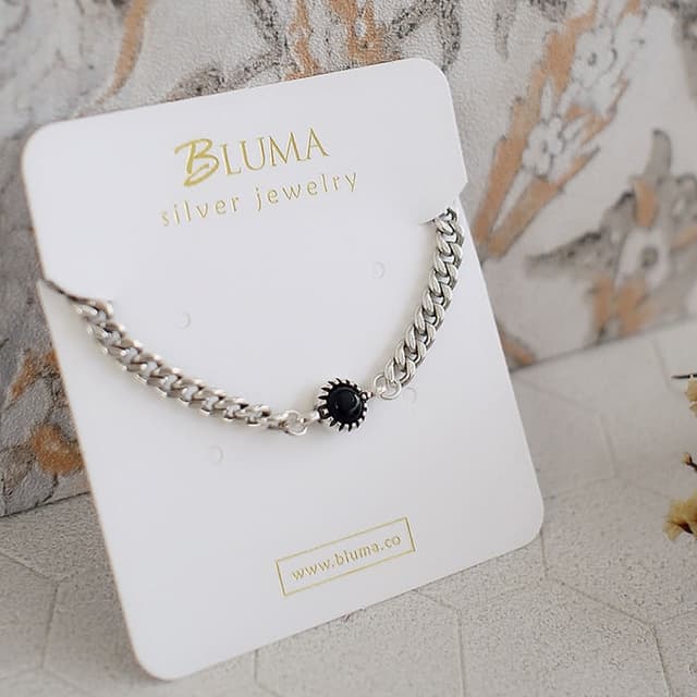 【BLUMA】午夜爵士純銀手鍊 - 黑瑪瑙(天然石水晶復古泰銀手鏈 極簡個性鎖鏈 女生禮物 飾品禮盒 新年禮盒)