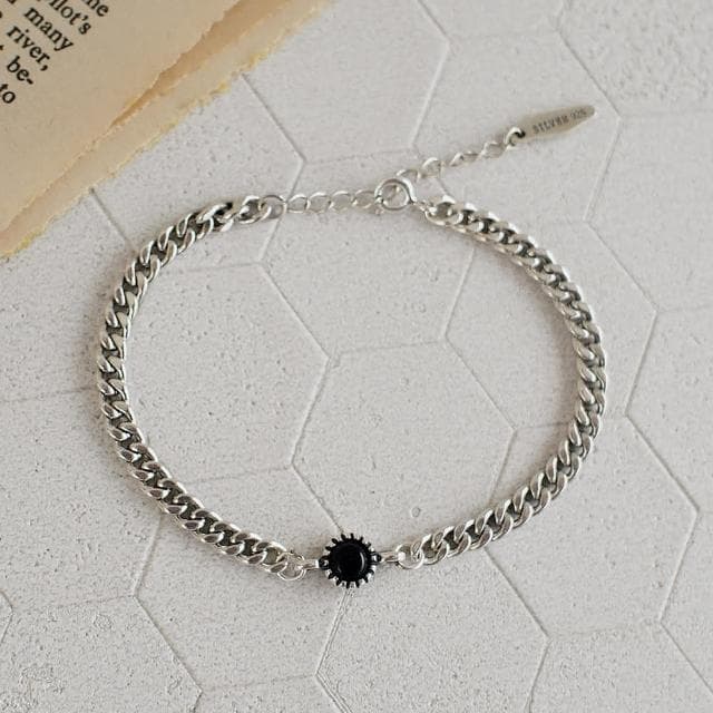 【BLUMA】午夜爵士純銀手鍊 - 黑瑪瑙(天然石水晶復古泰銀手鏈 極簡個性鎖鏈 女生禮物 飾品禮盒 新年禮盒)