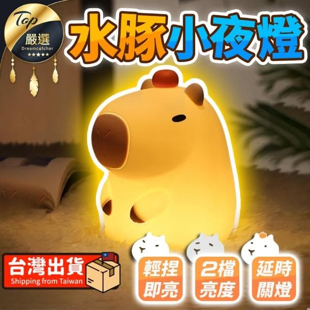 【捕夢網】卡皮巴拉 小夜燈(輕捏即亮 交換禮物 聖誕禮物實用 水豚夜燈 拍拍燈 水豚君娃娃 水豚君 生日禮物)