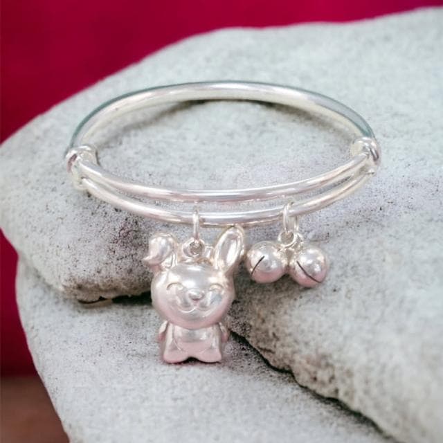 【珠兒綠】999純銀 喜喜兔嬰兒搖鈴祝福手鐲 新年禮物 純銀手鐲手鍊 嬰兒尺寸 彌月禮物 寶寶手鐲 開運 生肖 交換禮物