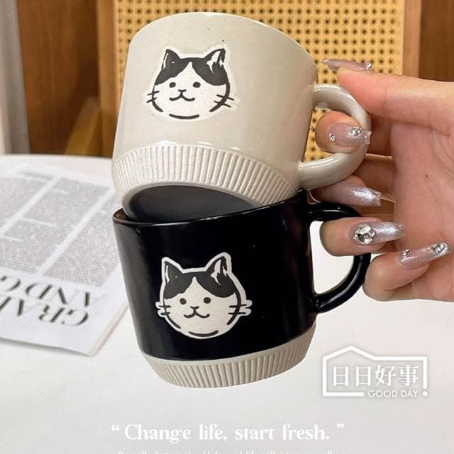 貓咪陶瓷馬克杯 玻璃杯 馬克杯 水杯 復古杯 咖啡杯 牛奶杯 早餐杯 下午茶杯 拿鐵馬克杯 情侶杯 禮物