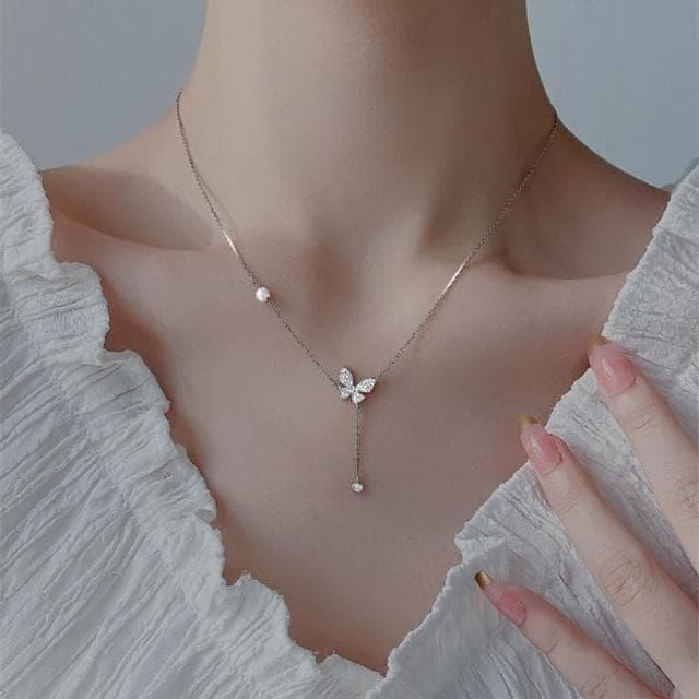 【MoonDy】項鍊 飾品 配件 純銀項鍊 鉑金項鍊 銀飾 銀項鍊 蝴蝶項鍊生日禮物鋯石項鍊 女朋友生日禮物