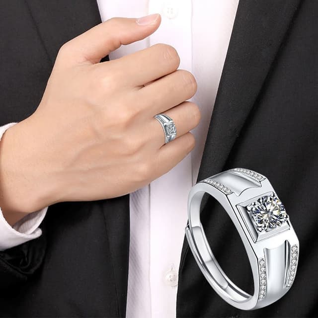 【KT DADA】戒指 生日禮物 純銀戒指 可調節戒指 開口戒指 男生戒指 莫桑石戒指 韓國戒指 結婚戒指