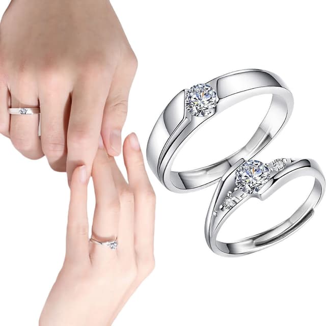 【MoonDy】結婚戒指 生日禮物 純銀戒指 純銀飾品 情侶戒指 情侶對戒 莫桑石戒指 開口戒指 韓國戒指 可調節