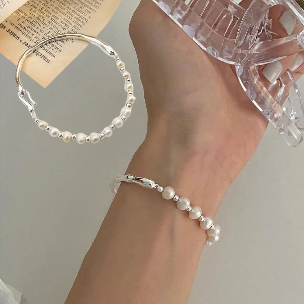 【KT DADA】氣質手環 女生禮物 情人節禮物 純銀手鍊 手鐲 純銀手環 珍珠手鍊 半鐲半鍊 閨蜜手鍊 法式手鍊