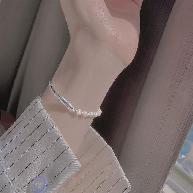 【KT DADA】氣質手環 女生禮物 情人節禮物 純銀手鍊 手鐲 純銀手環 珍珠手鍊 半鐲半鍊 閨蜜手鍊 法式手鍊