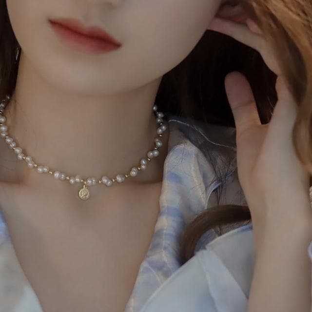【MoonDy】純銀項鍊 珍珠項鍊 金幣項鍊 小香項鍊 韓國項鍊 珍珠頸鏈 小眾項鍊 法式項鍊 女生生日禮物