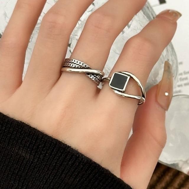 【KT DADA】可調節戒指 不規則戒指 女生生日禮物 純銀戒指 銀戒指 開口戒指 方形戒指 個性戒指 歐美正方形