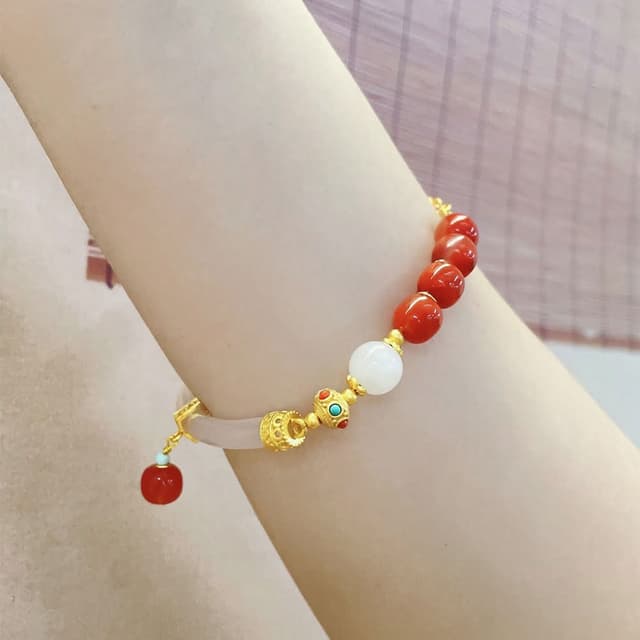 【MoonDy】手鐲 手環 手鏈女 純銀手環 瑪瑙手鐲 玉髓手鐲 紅瑪瑙手鐲 避邪手鍊 串珠手環 新中式手鍊