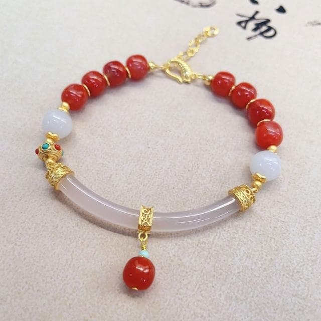 【MoonDy】手鐲 手環 手鏈女 純銀手環 瑪瑙手鐲 玉髓手鐲 紅瑪瑙手鐲 避邪手鍊 串珠手環 新中式手鍊
