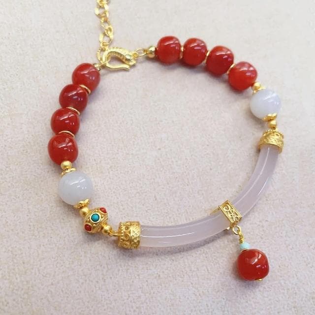 【MoonDy】手鐲 手環 手鏈女 純銀手環 瑪瑙手鐲 玉髓手鐲 紅瑪瑙手鐲 避邪手鍊 串珠手環 新中式手鍊