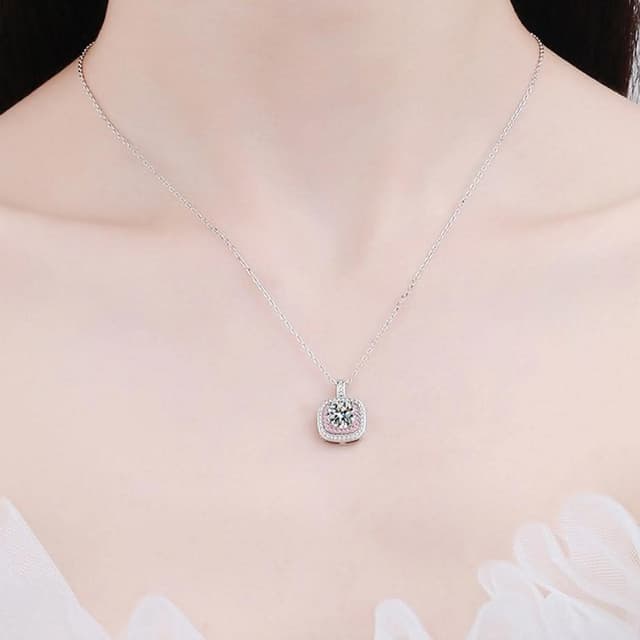 【KT DADA】吊墜項鍊 生日禮物 簡約項鍊 女項鍊 不過敏項鍊 鎖骨鏈 女生禮物 純銀項鍊 莫桑石項鍊 方形項鍊