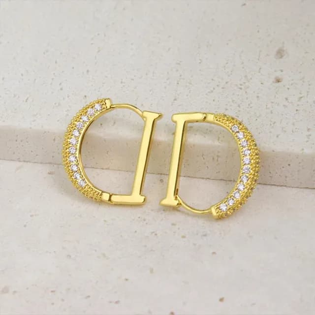 【KT DADA】金色耳環 鋯石耳環 大耳環 字母耳環 K金耳環個性耳環 韓國耳環 易扣式耳環 復古耳環 生日禮物