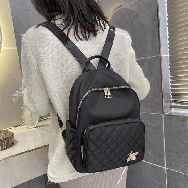 【MoonDy】包包 後背包 防潑水包包 女生實用禮物 大容量後背包 菱格紋包包 黑色包包 尼龍後背包 雙肩包 韓國包包 媽媽包