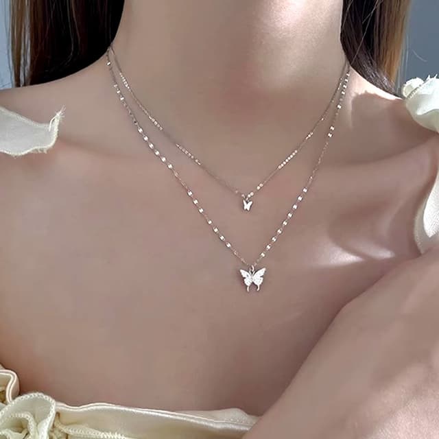 【KT DADA】飾品配件 純銀飾品 S925純銀項鍊 抗過敏項鍊 生日禮物 女項鍊 蝴蝶項鍊 鎖骨鏈 短鍊 造型項鍊