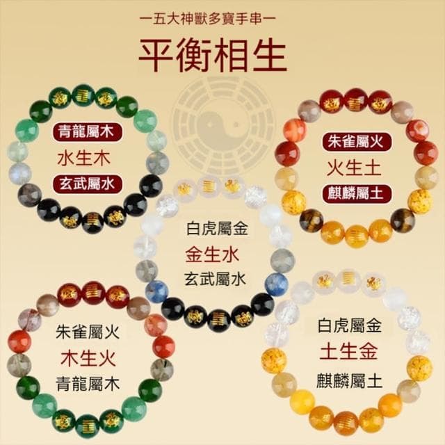 【MoonDy】手鍊 手環 手串 五行手鍊 五行水晶 守護神 多寶手串 水晶手鍊 五行缺補 五大神獸 驅邪 男女手串 生日禮物