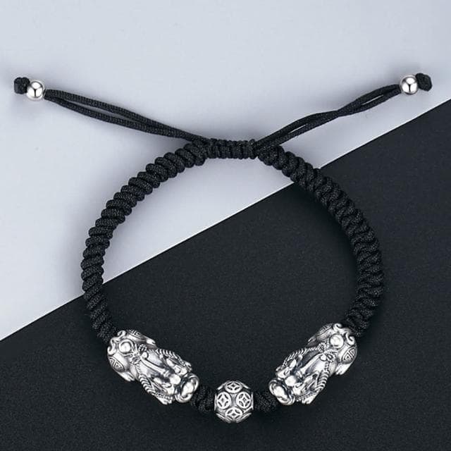 【MoonDy】手鍊 手環 手繩 貔貅手鍊 足銀手鍊 招財納福 純銀貔貅 編織手鍊 純銀手鍊 手鍊男 手工編織 避邪手鍊 禮物