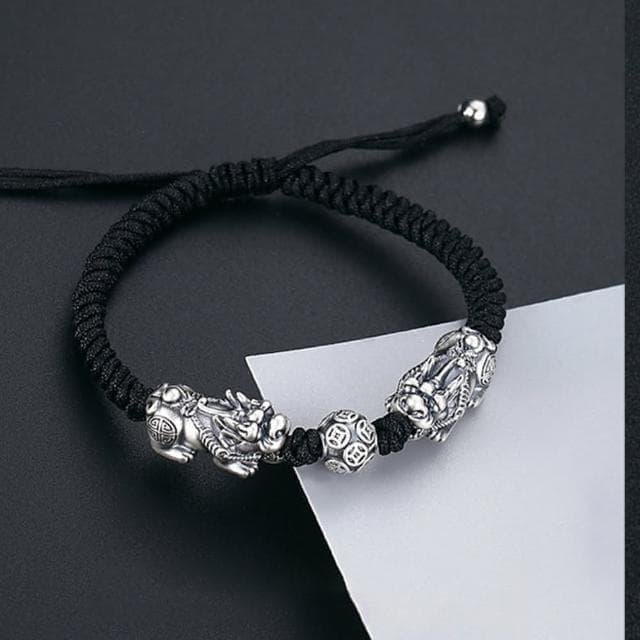 【MoonDy】手鍊 手環 手繩 貔貅手鍊 足銀手鍊 招財納福 純銀貔貅 編織手鍊 純銀手鍊 手鍊男 手工編織 避邪手鍊 禮物