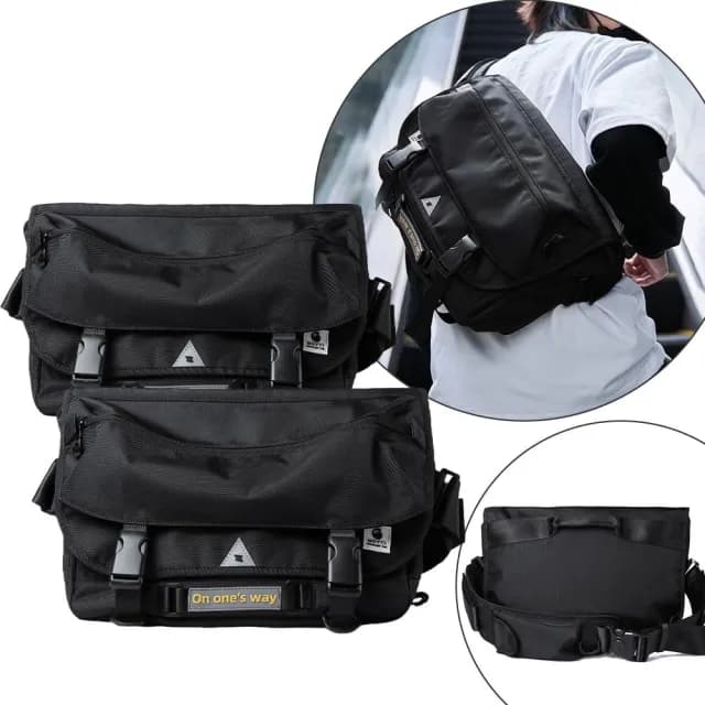 【KT DADA】男生機車包 黑色斜背包 男生郵差包 騎行斜背包 生日禮物 包包 郵差包 斜背包 三點式固定扣 潮流斜背包 工裝包