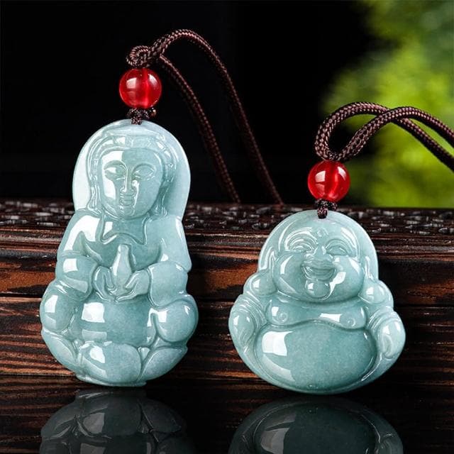 【MoonDy】彌勒佛玉墜 觀音佛像 飾品 翡翠 護身符 辟邪 招財納福 項鍊 吊墜 玉珮 男女同款 保平安 玉石項鍊 小禮物
